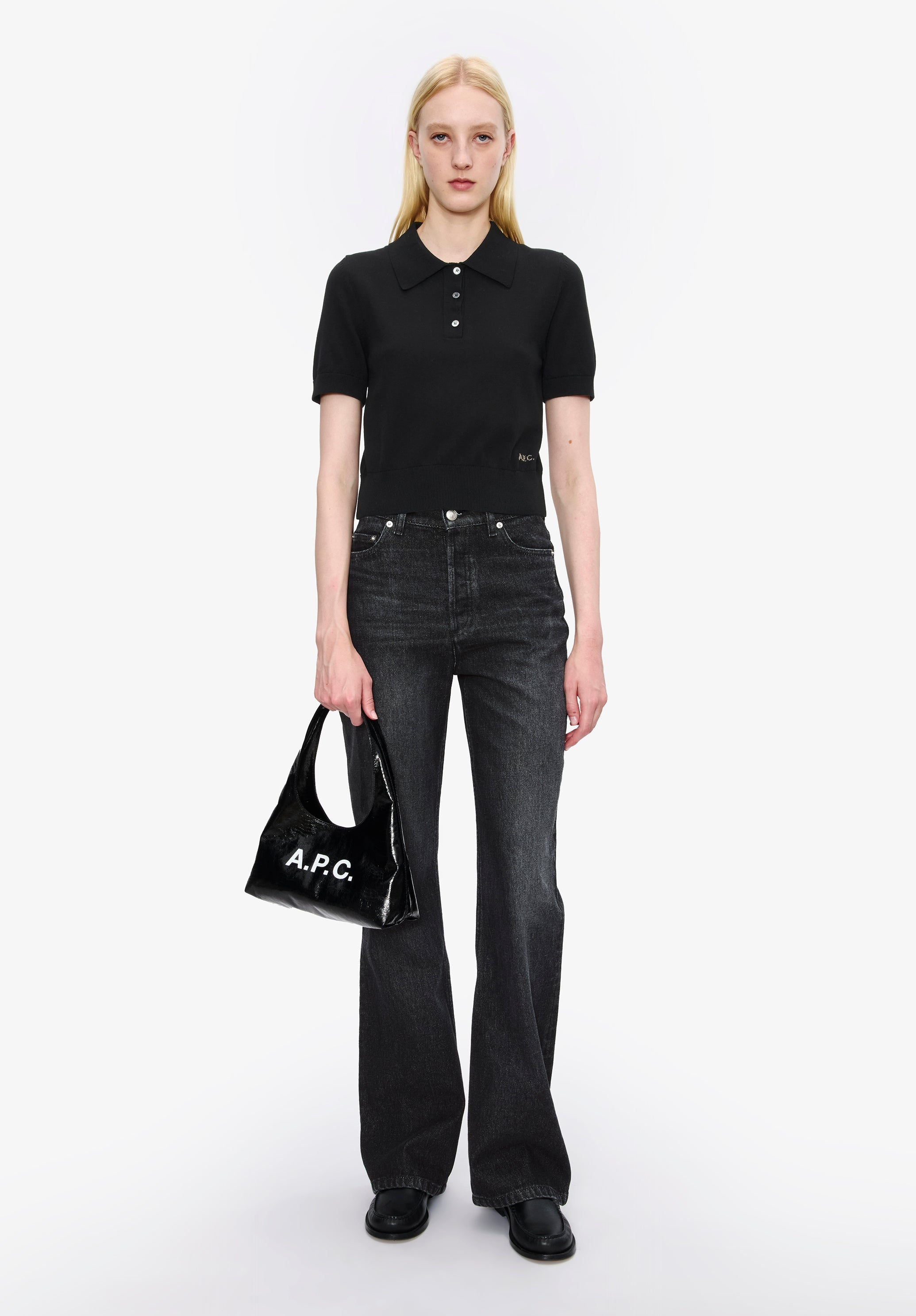 Solid-colour polo shirt in cotton crepe - 1