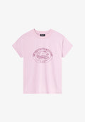 Pink t-shirt with vintage-effect camping logo - 0