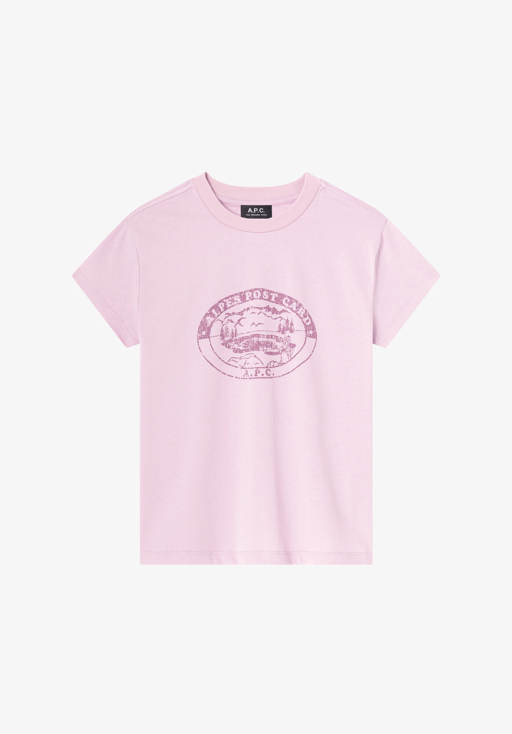 Pink t-shirt with vintage-effect camping logo - 0
