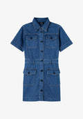 Faded denim dress with pockets
