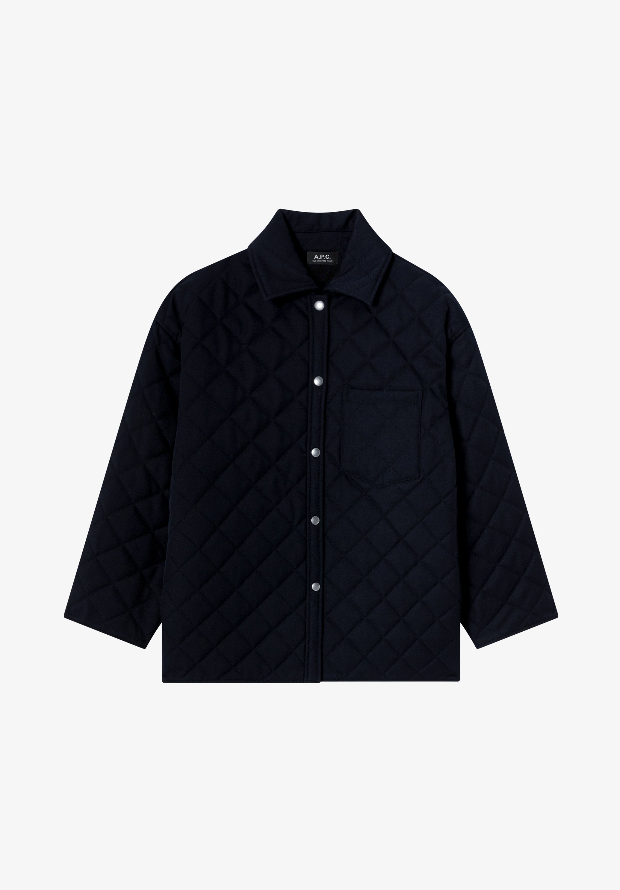 Navy blue quilted wool jacket - 0