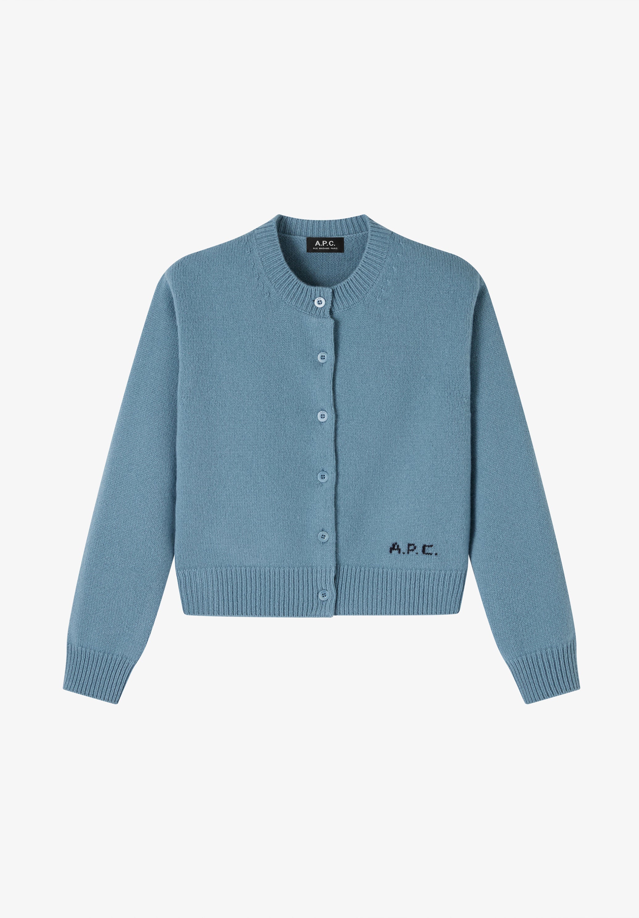 Cropped grey-blue wool cardigan - 0