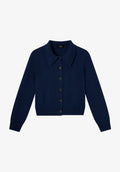 Navy blue wool collared cardigan