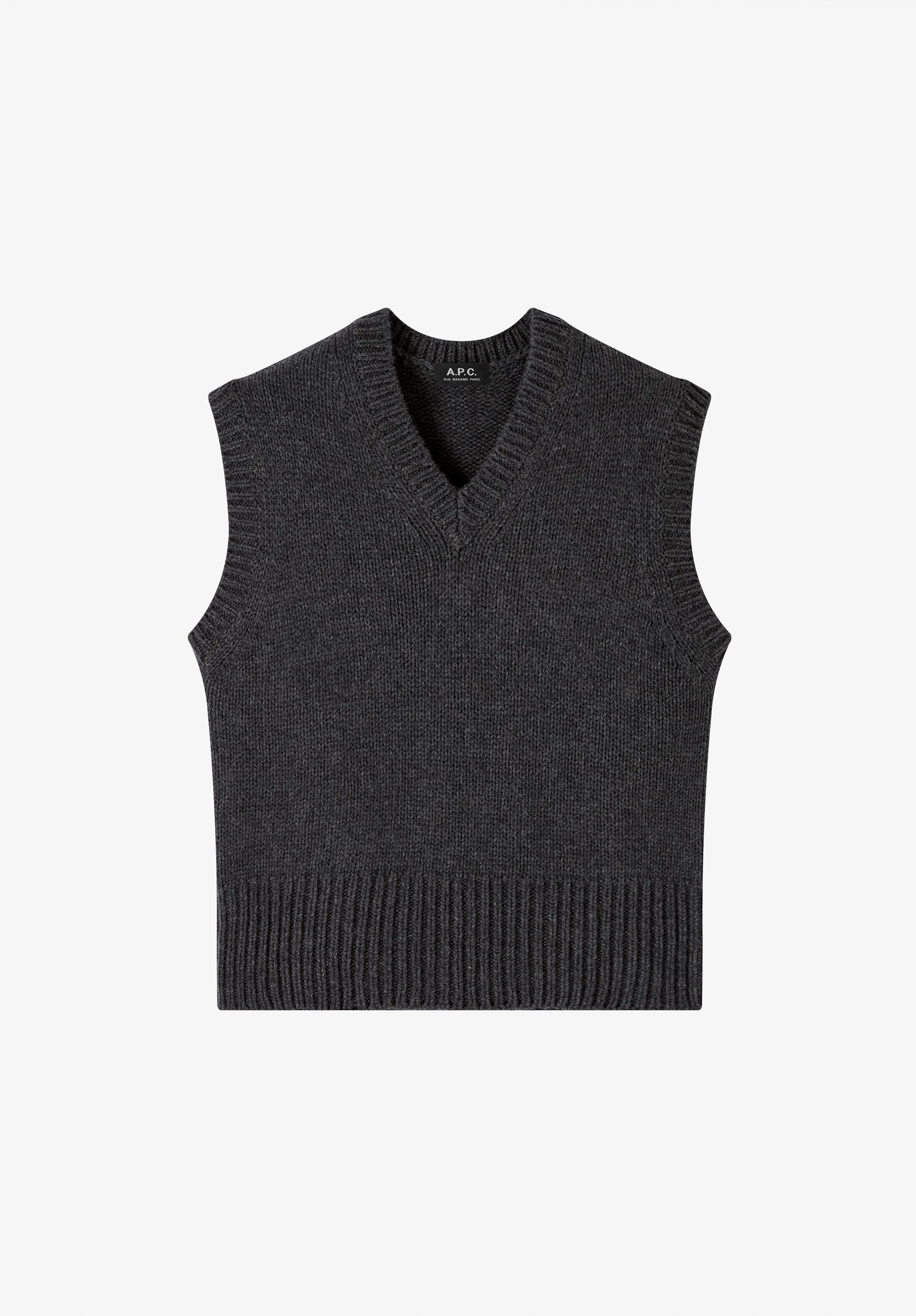 Sleeveless charcoal grey wool sweater - 0
