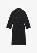 Oversized black coat in boiled Italian wool - 0